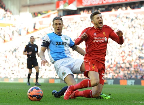 Matthew Kilgallon upends Adam Lallana in the penalty box.