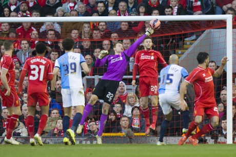 Simon Mignolet saves from Alex John-Baptiste.