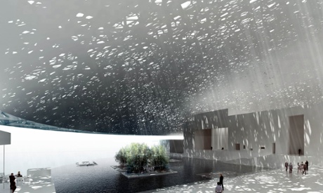 Computer image of inside view of Louvre Abu Dhabi