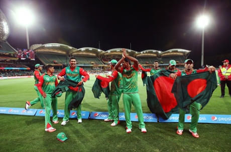 Bangladesh players celebrate after winning.