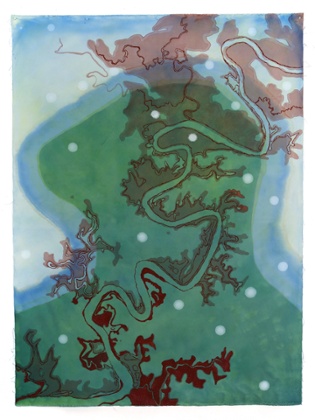 Judy Watson, red flood (2011), pigment, pencil and acrylic on canvas, 212 x 157cm