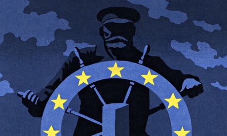 Illustration of man at a ship's wheel by Bill Bragg