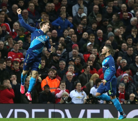 Nacho Monreal celebrates after opening the scoring.