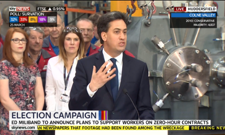 Ed Miliband speaking in Huddersfield.