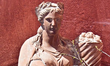 Statue of an ancient Greek goddess on the island of Santorini.