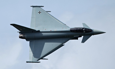 A Eurofighter Typhoon fighter jet.
