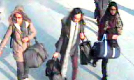 CCTV picture of Amira Abase (left) Kadiza Sultana (centre) and Shamima Begum (right) who disappeared from east London in February and flew to Turkey, before crossing the border into Syria. 
