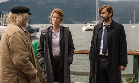 A broad church ... Jack Reinhold (Nick Nolte), Ellie Miller (Anna Gunn) and Emmett Carver (David Tennant) in Gracepoint.