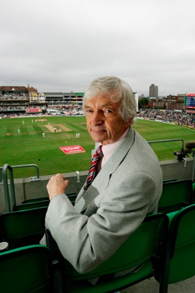 Channel 4 commentator Richie Benaud looks on during day four of the Fifth npower Ashes Test match between England and Australia at the Brit Oval on September 11, 2005 in London, England.