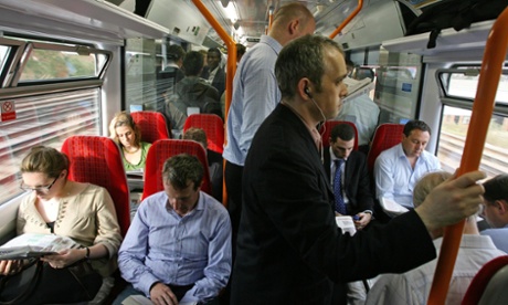 Commuters on a rush-hour train
