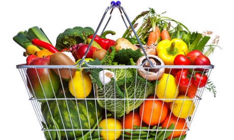Basket of organic fresh fruit and vegetables