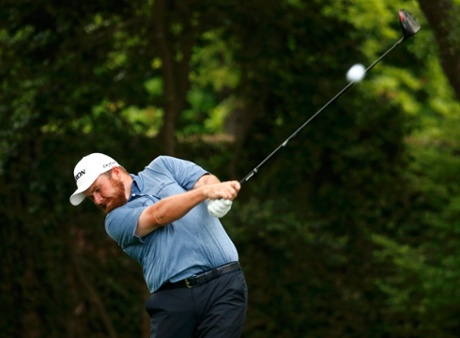 Shane Lowry of Ireland hits a driver off the second tee.