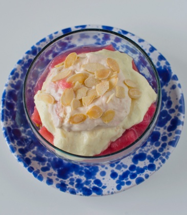 Rhubarb and gingerbread trifle.