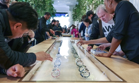 Customers get their first glimpse of the Apple Watch at Selfridges in London.