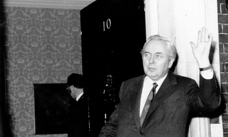 Harold Wilson enters Downing Street as head of a minority government in March 1974.
