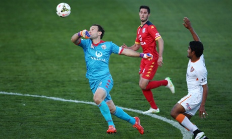 Eugene Galekovic concedes a howler in Adelaide United's game against Brisbane Roar.
