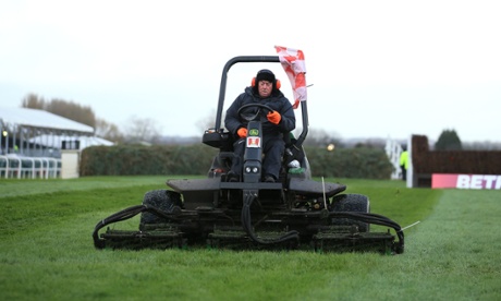 The course is prepared on Grand National Day at Aintree.