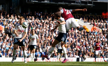 Christian Benteke scores the first goal for Aston Villa.