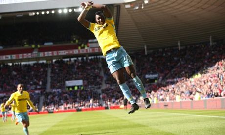 Yannick Bolasie celebrates scoring the first goal of his hat-trick as Crystal Palace put Sunderland to the sword.