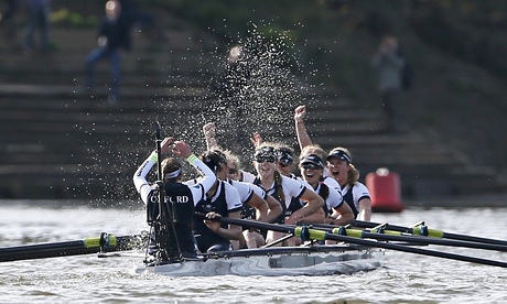 Oxford's women's crew celebrate their boat race victory.