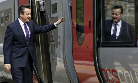 David Cameron steps off a train in Dawlish, Devon