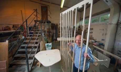 Jeremy Hayden shows off his Opendesk-sourced office furniture cuts at the Renatus workshop in Bideford, Devon.