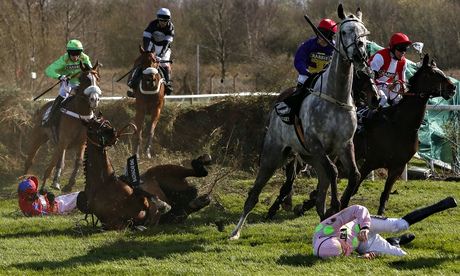 Balthazar King and Richard Johnson falling at the Grand National's Canal Turn