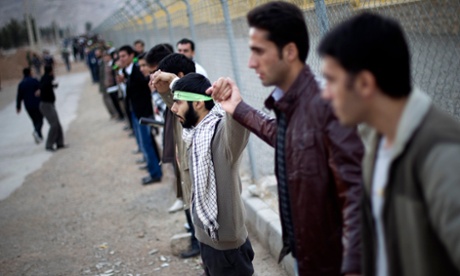 In this archive photo, students in Isfahan form a human chain around the uranium conversion facility to show their support for Iran's nuclear program.