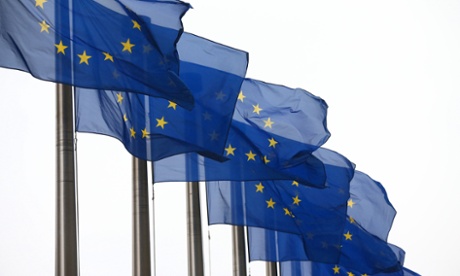 European Union flags are pictured outside the European Commission building 