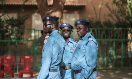 Sudanese security forces at a polling station on the first day of presidential and legislative elections.