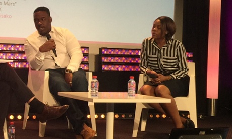 Victor Adebodun and Baby Isako on stage at MIPTV.
