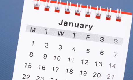  Calendar January close up with blue background