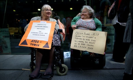 Disabled people protest against Atos handling of incapacity benefit claimants during the London Olympics.