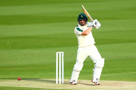 Steven Mullaney of Nottinghamshire hits out during against the Middlesex bowling on the second day at Lord's.