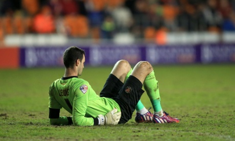 Blackpool goalkeeper Joe Lewis during the game against Reading.
