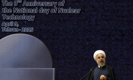 Iranian president Hassan Rouhani delivers a speech marking National Nuclear Technology Day in Tehran on 9 April 2015.