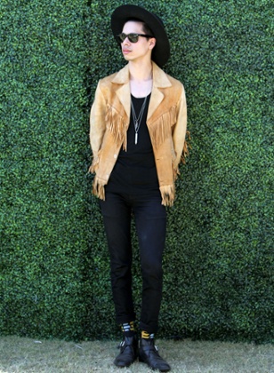 Suade and long chain: musician Spencer Ludwig in a vintage jacket.