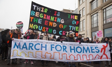 Tenants, housing campaigners and trade union activists demand solutions to London's housing crisis on the March for Homes.