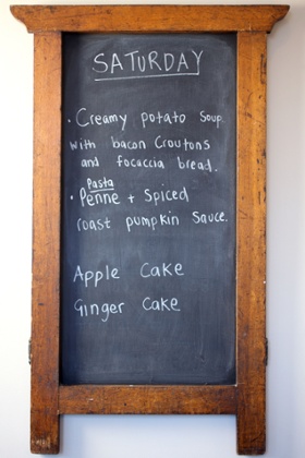 The day's menu is written on a blackboard at the Saltaire Canteen.