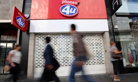 A shuttered Phones 4U shop in Oxford Street, London.