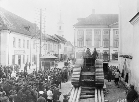 Men of Estonia's tiny army organise in the main square of Narva on 27 September 1939. The Soviets would invade the following year.