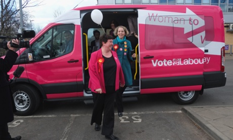 Emma Reynolds, shadow communities minister, and Louise Baldock (left), Labour's candidate for Stockton South, with the party's campaign minibus