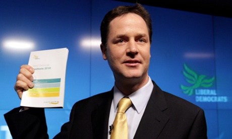 Nick Clegg launching the Lib Dem manifesto in 2010.