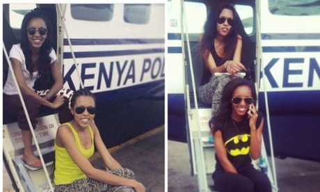 Ndanu Munene Mbithi, second from left, understood to be daughter-in-law of police air-wing commandant Rogers Mbithi, poses with an unidentified friend by the police plane in a picture she uploaded to her Instagram page.