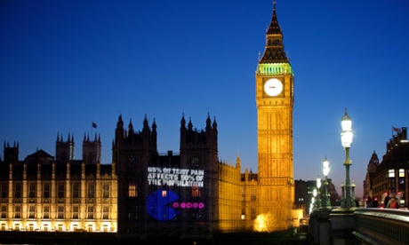 A Labour image projected onto the House of Commons.
