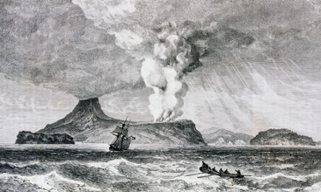 Eruption of Perbuatan volcano on Krakatoa Island, August 1883. Indonesia, 19th century.