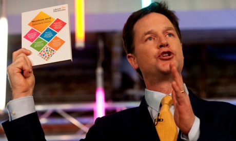 British Liberal Democrat leader Nick Clegg launches the party’s general election manifesto in London on Wednesday.