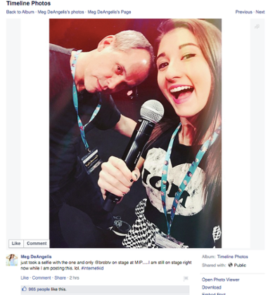 Meg DeAngelis' selfie from MIPTV.