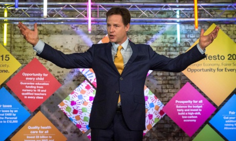 Nick Clegg at the launch of his party's manifesto.