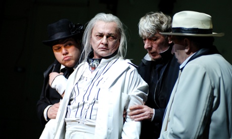 Radical … the Berliner Ensemble production of  Waiting for Godot. From left: Michael Rothmann( Estragon), Roman Kaminskii (Lucky), Axel Werner (Wladimir) and Gerd Kunath (Pozzo).